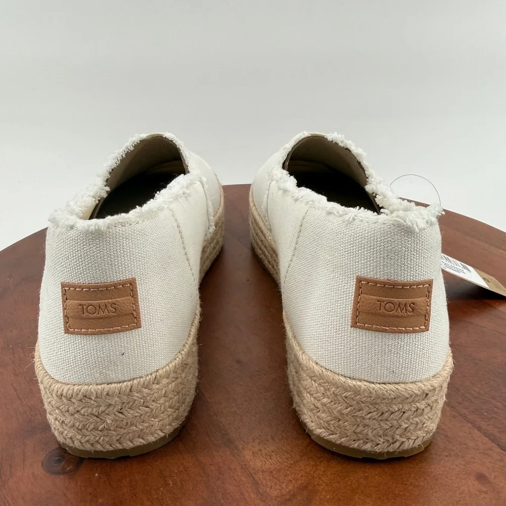 TOMS Valencia Platform Espadrille White Canvas Frayed Slip On Women Size 12